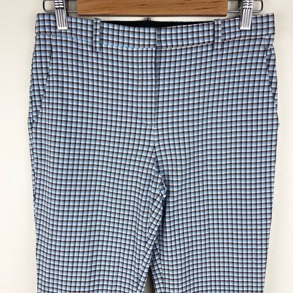 Theory Classic Gingham Plaid Slim Straight Ankle Pant - Light Blue & White - Picture 4 of 8